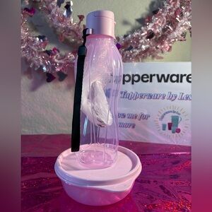 Tupperware Light Pink Water Bottle with Strap and Small container
